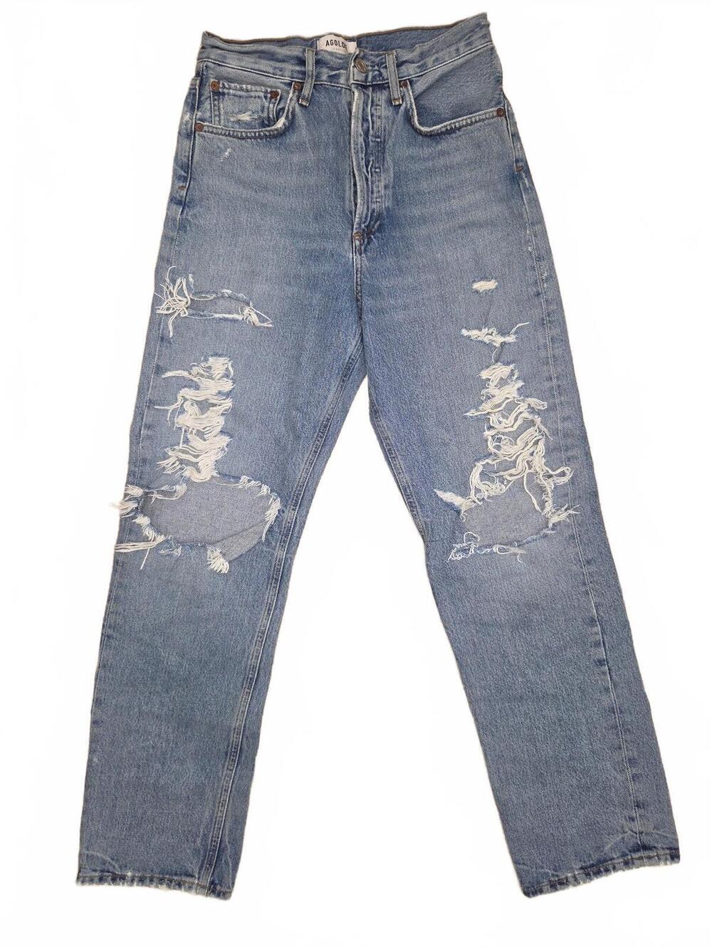 AGOLDE 90s Distressed High Rise Straight Leg Organic Denim Jeans Womens Size 24